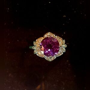 925 Real Sterling Silver Ring Inlaid Deep Purple Zircon Cute Adjustable size.